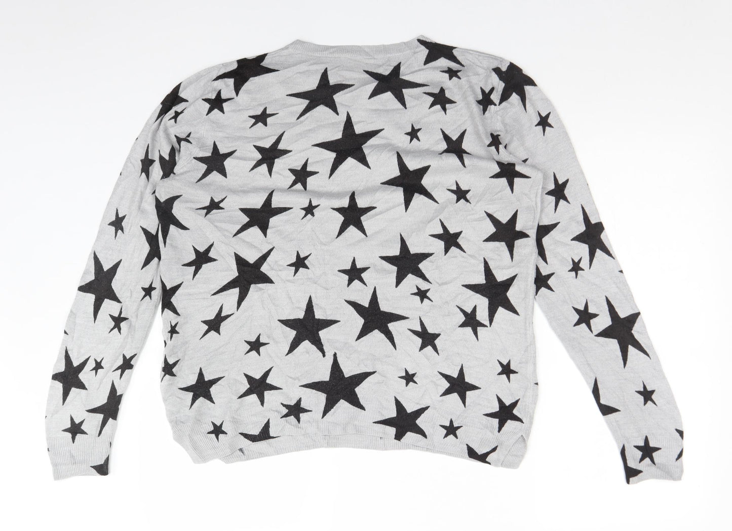 M&S Womens Grey  Acrylic Basic T-Shirt Size 14 Crew Neck - STARS