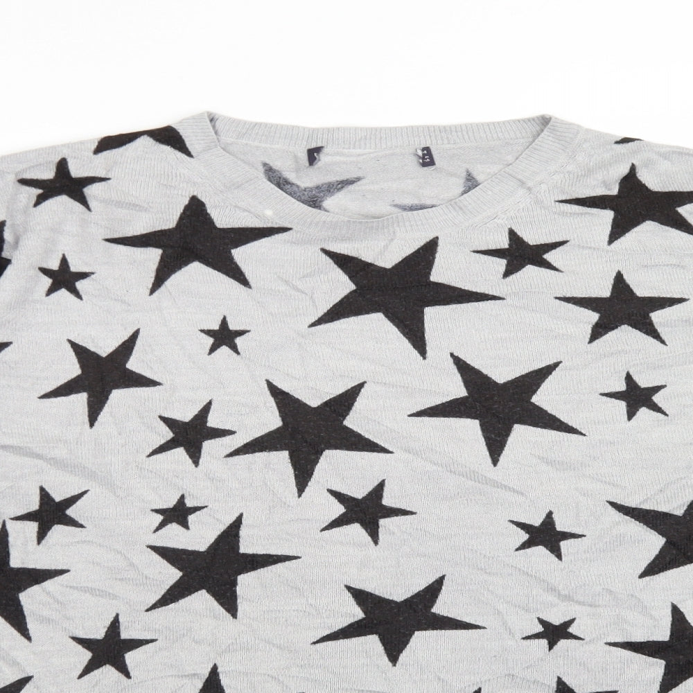 M&S Womens Grey  Acrylic Basic T-Shirt Size 14 Crew Neck - STARS