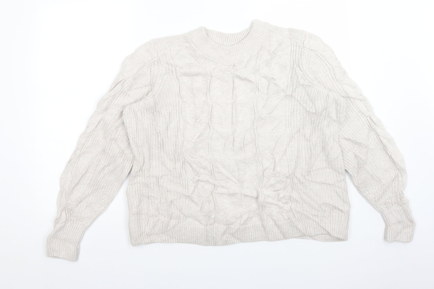 M&S Womens Beige Crew Neck  Cotton Pullover Jumper Size L
