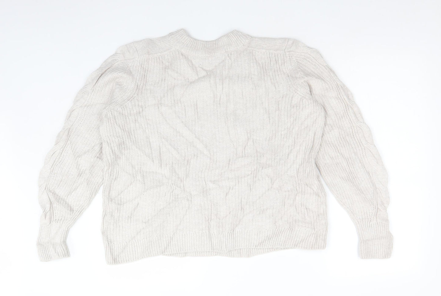 M&S Womens Beige Crew Neck  Cotton Pullover Jumper Size L