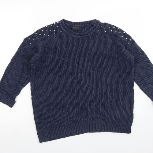 Topshop Womens Blue Crew Neck  Cotton Pullover Jumper Size 10