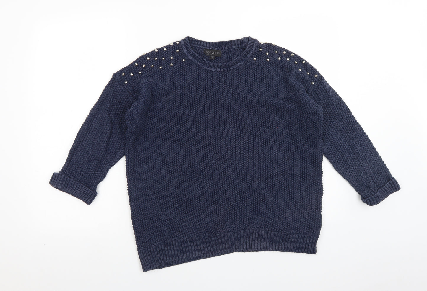 Topshop Womens Blue Crew Neck  Cotton Pullover Jumper Size 10