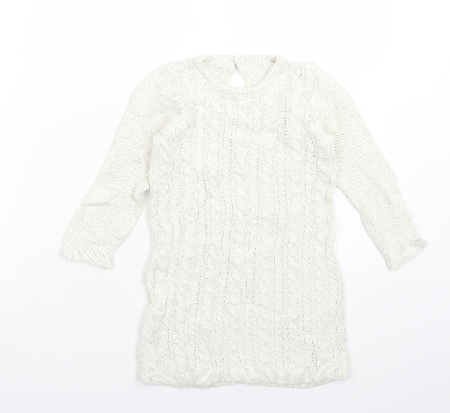 Matalan Girls White Round Neck  Polyester Pullover Jumper Size 3-4 Years