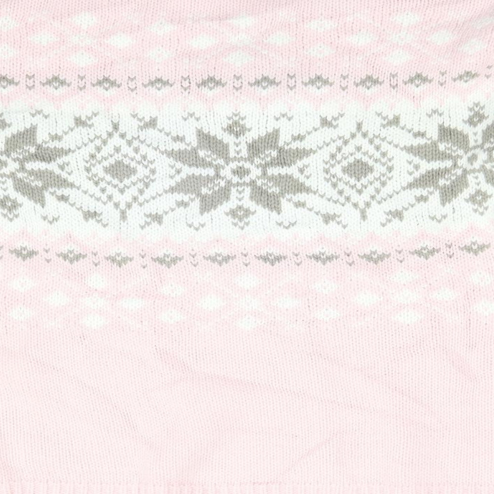 For Women Womens Pink V-Neck Fair Isle Acrylic Pullover Jumper Size 14