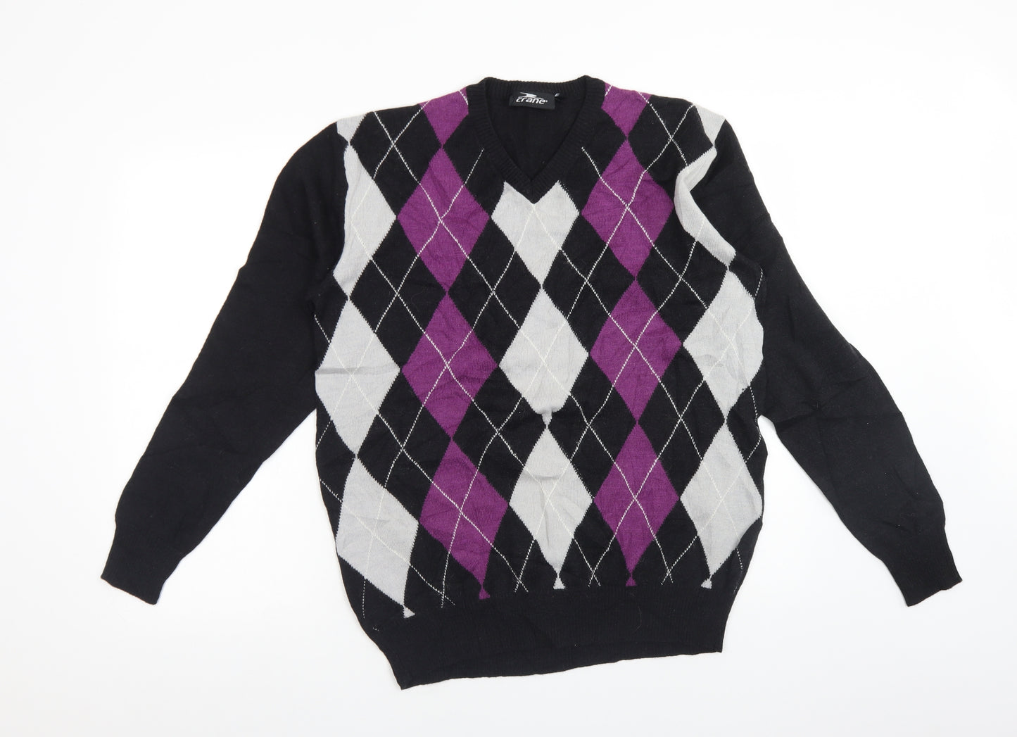 Crane Mens Multicoloured Argyle/Diamond Acrylic Pullover Sweatshirt Size M