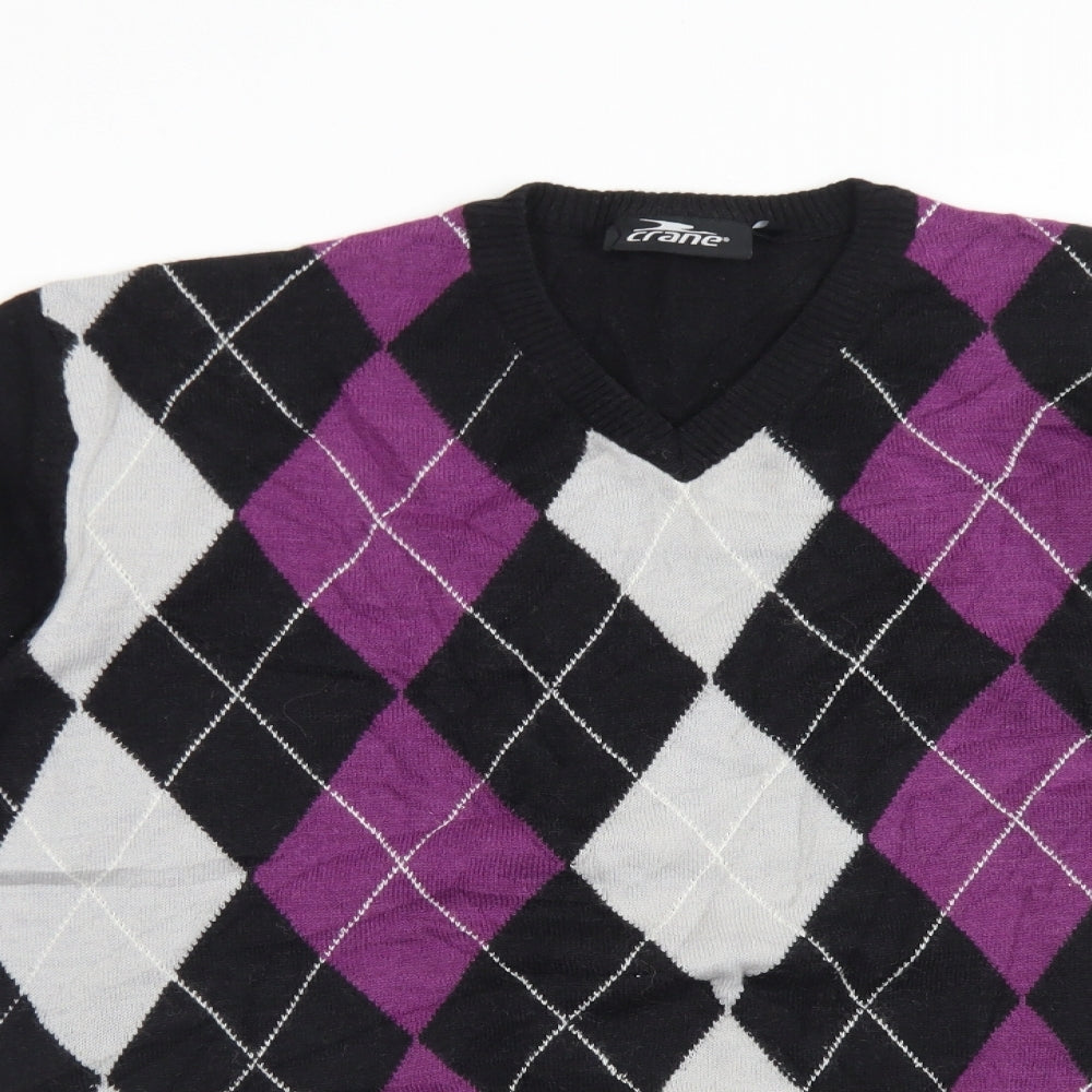 Crane Mens Multicoloured Argyle/Diamond Acrylic Pullover Sweatshirt Size M