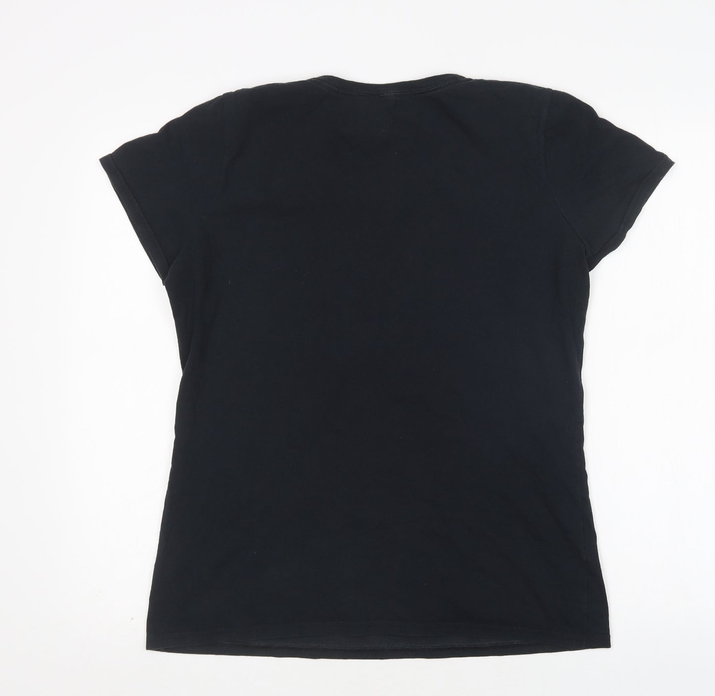Lootwear Womens Black  Cotton Basic T-Shirt Size L Round Neck - Black Mirror