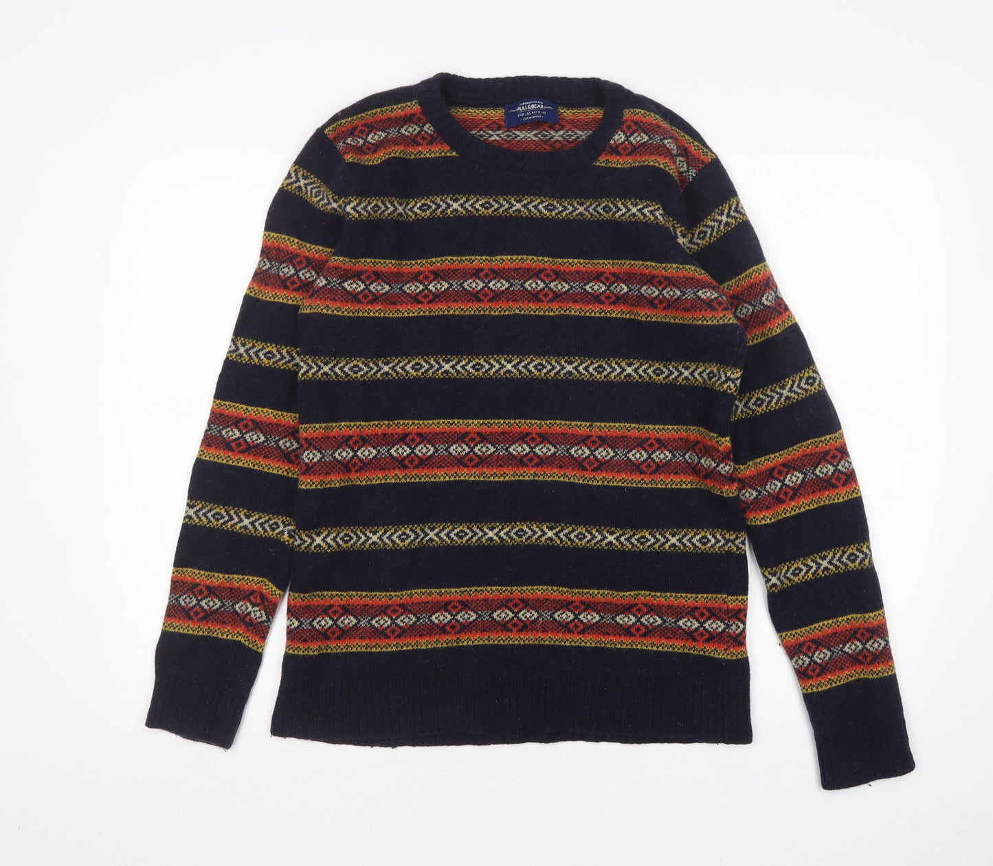 Pull&Bear Mens Multicoloured Round Neck Argyle/Diamond Wool Pullover Jumper Size XL