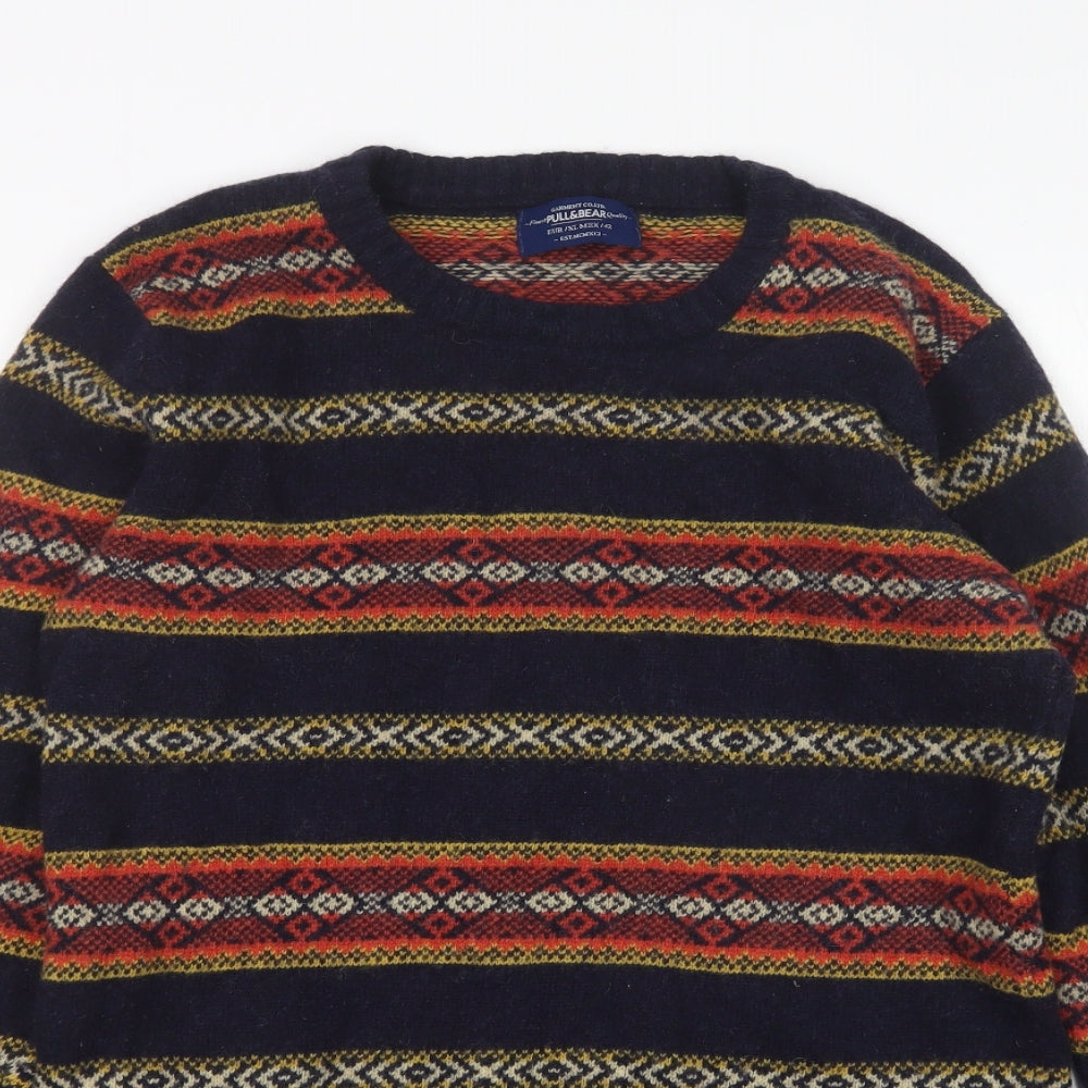 Pull&Bear Mens Multicoloured Round Neck Argyle/Diamond Wool Pullover Jumper Size XL