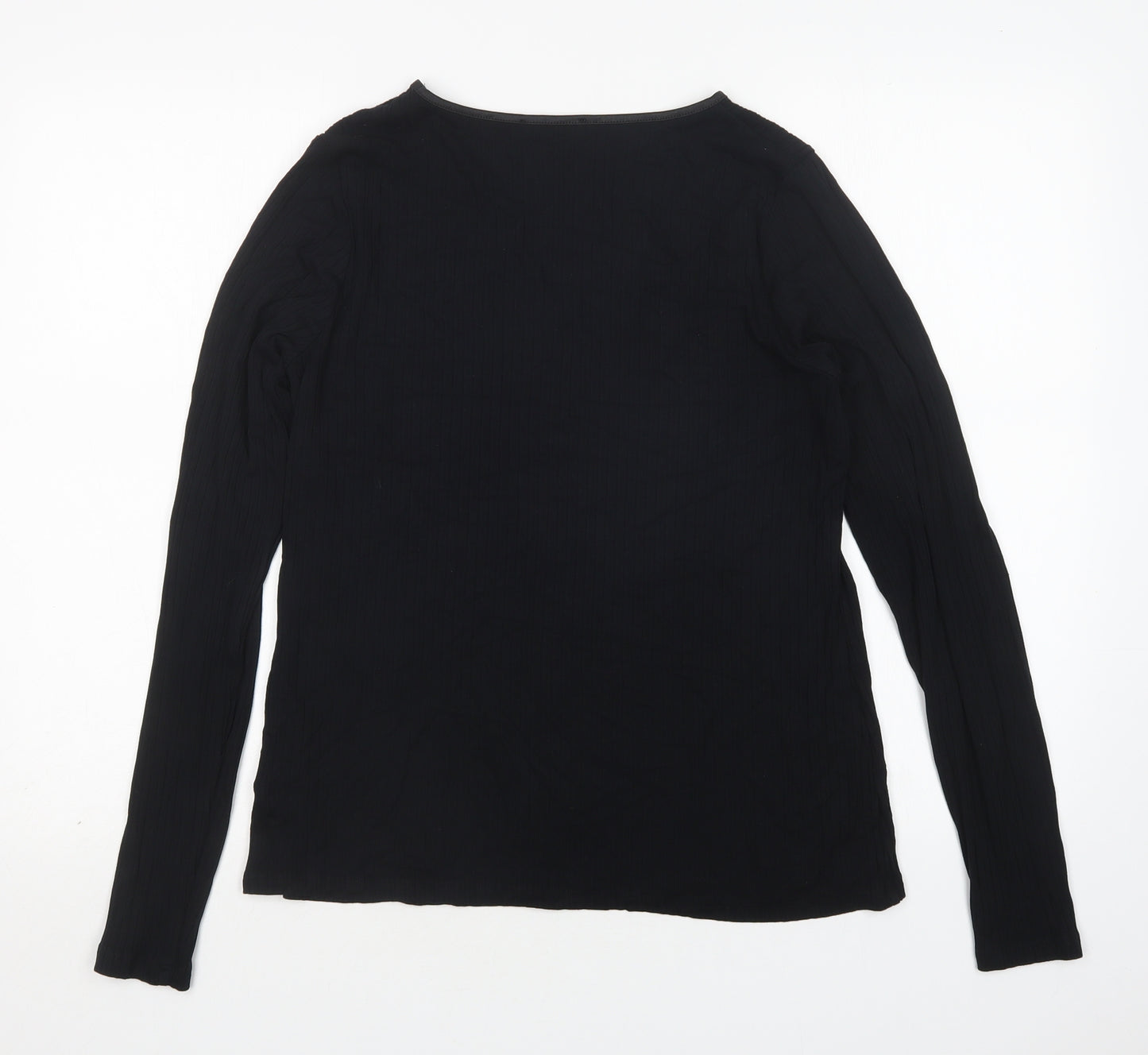 M&S Womens Black  Viscose Basic T-Shirt Size 16 V-Neck