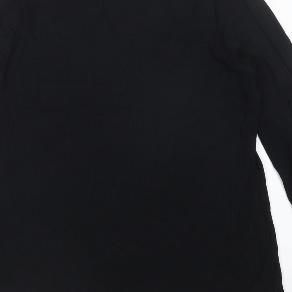 M&S Womens Black  Viscose Basic T-Shirt Size 16 V-Neck