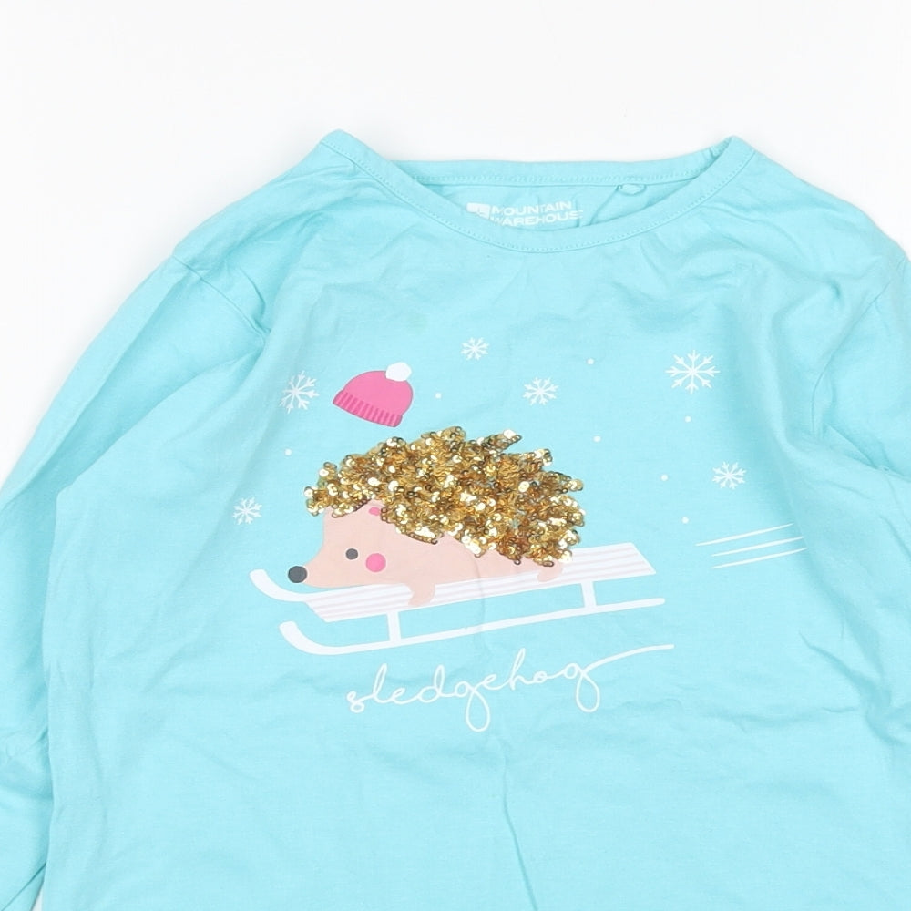 Mountain Warehouse Girls Blue  Cotton Basic T-Shirt Size 7-8 Years Round Neck