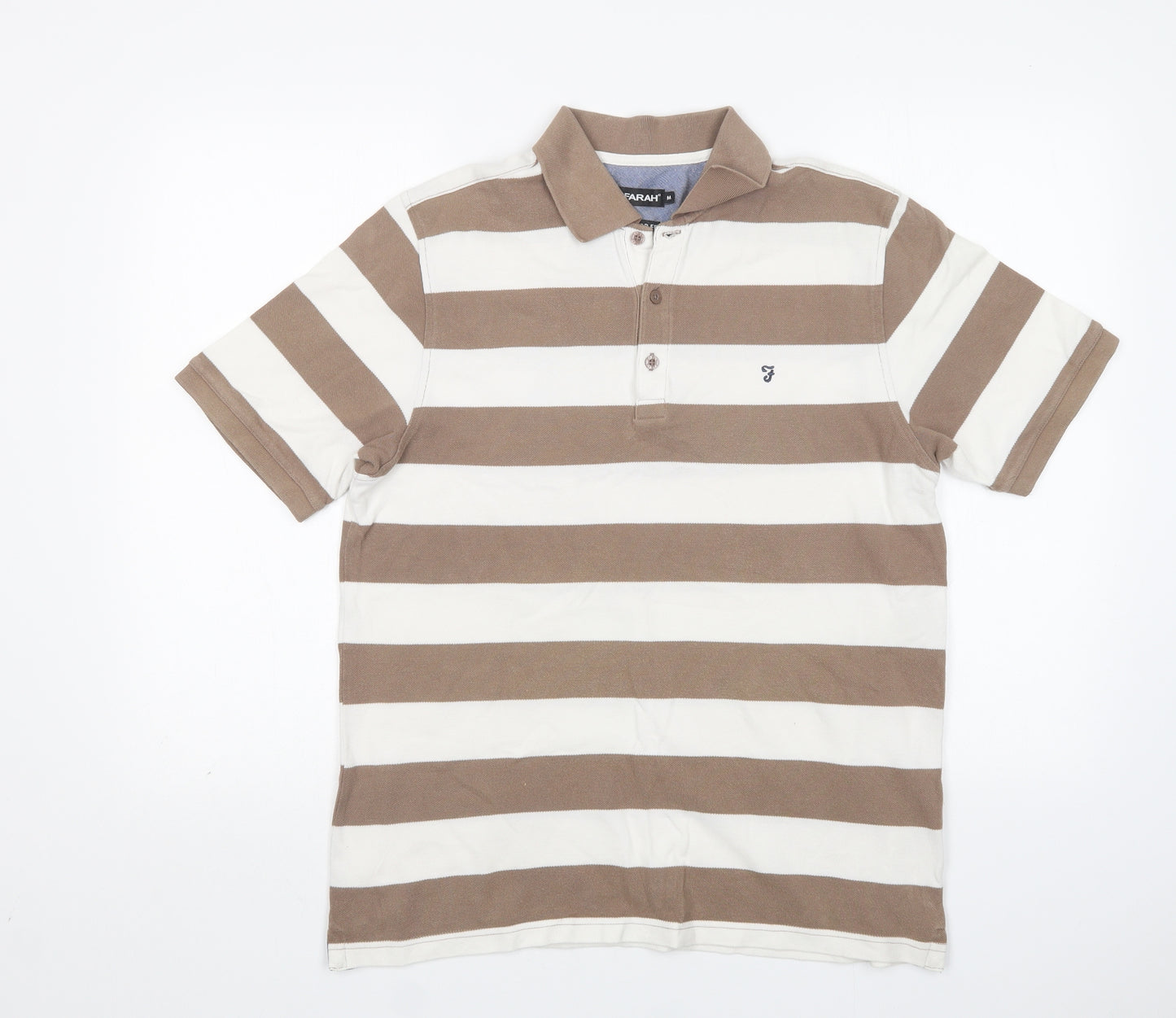 Farah Mens Multicoloured Striped Cotton  Polo Size M Collared