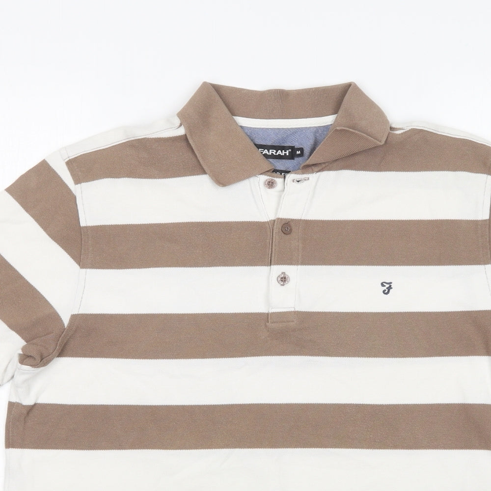 Farah Mens Multicoloured Striped Cotton  Polo Size M Collared