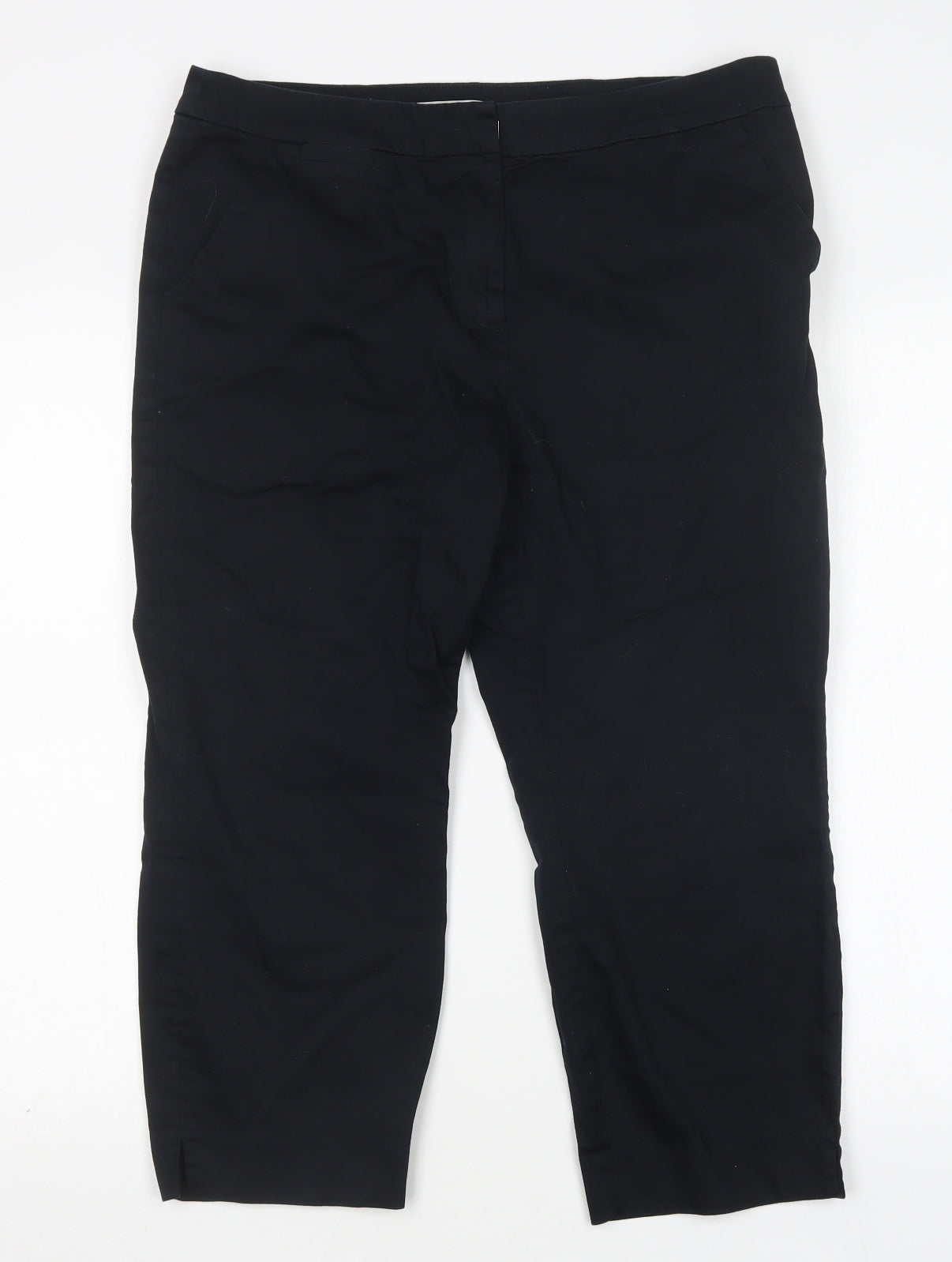 TU Womens Black  Cotton Cropped Trousers Size 16 L22 in Regular