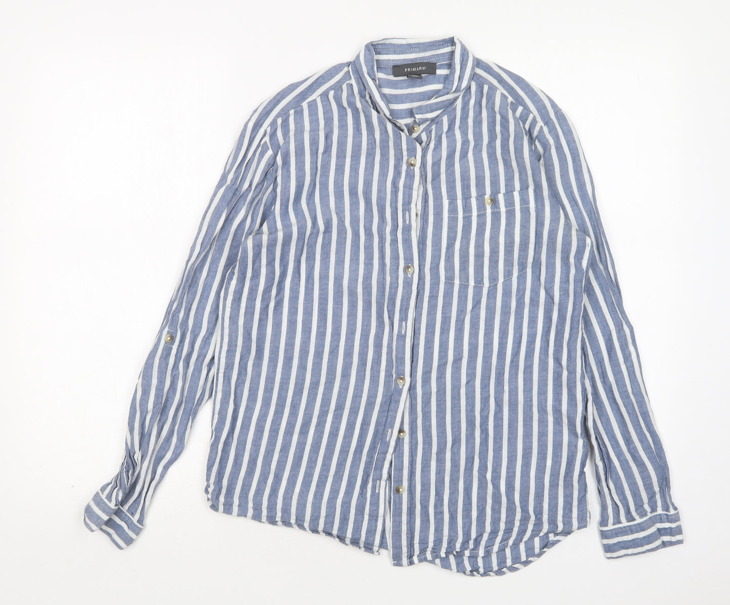 Primaark Womens Multicoloured Striped Cotton Basic Button-Up Size 10 Collared