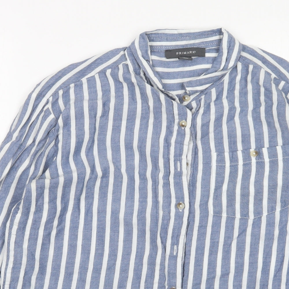 Primaark Womens Multicoloured Striped Cotton Basic Button-Up Size 10 Collared