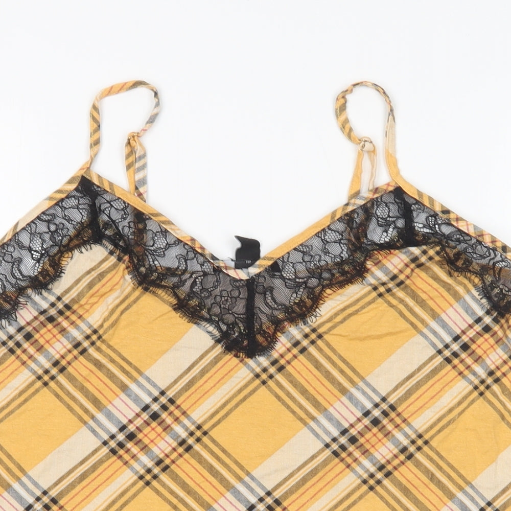 New Look Womens Multicoloured Plaid Viscose Basic Tank Size M V-Neck