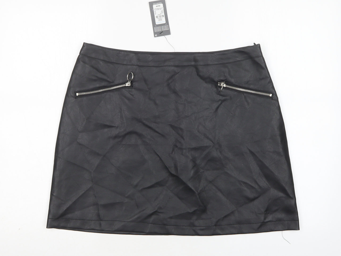 Primark Womens Black  Polyurethane Mini Skirt Size 16