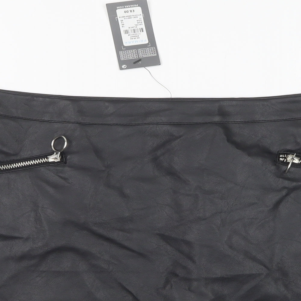 Primark Womens Black  Polyurethane Mini Skirt Size 16