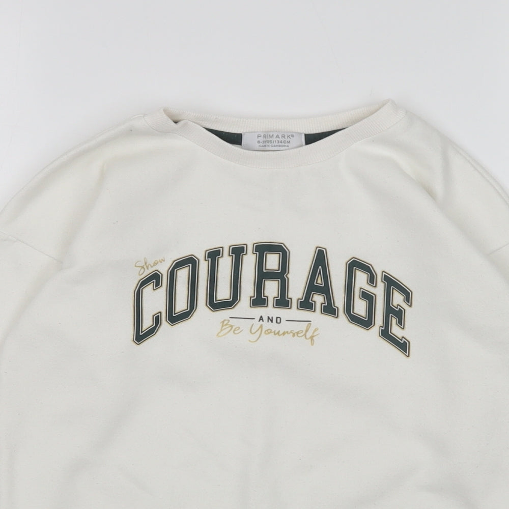 Primark Girls White  Cotton Pullover Sweatshirt Size 8-9 Years