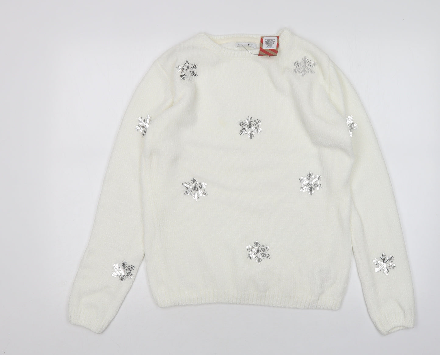 Primark Girls White Round Neck  Polyester Pullover Jumper Size 13-14 Years