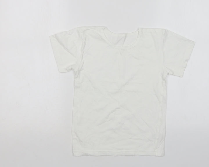 Matalan Boys White  Cotton Basic T-Shirt Size 8-9 Years Round Neck
