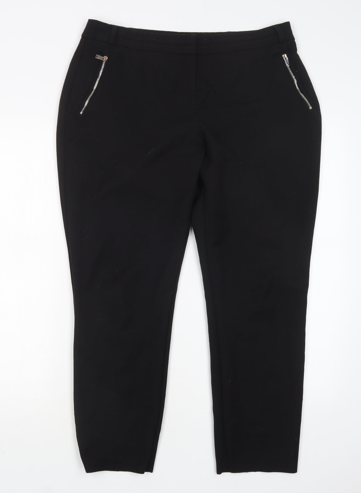 Wallis Womens Black  Polyester Trousers  Size 14 L27 in Regular