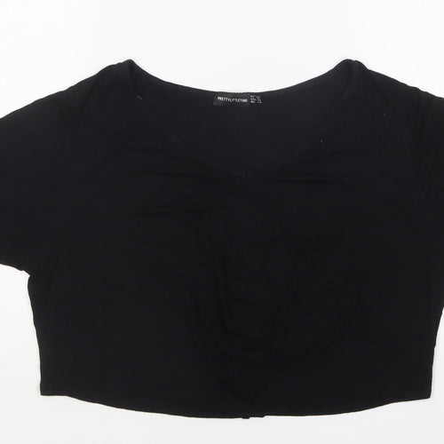 PRETTYLITTLETHING Womens Black  Viscose Cropped T-Shirt Size 16 Round Neck