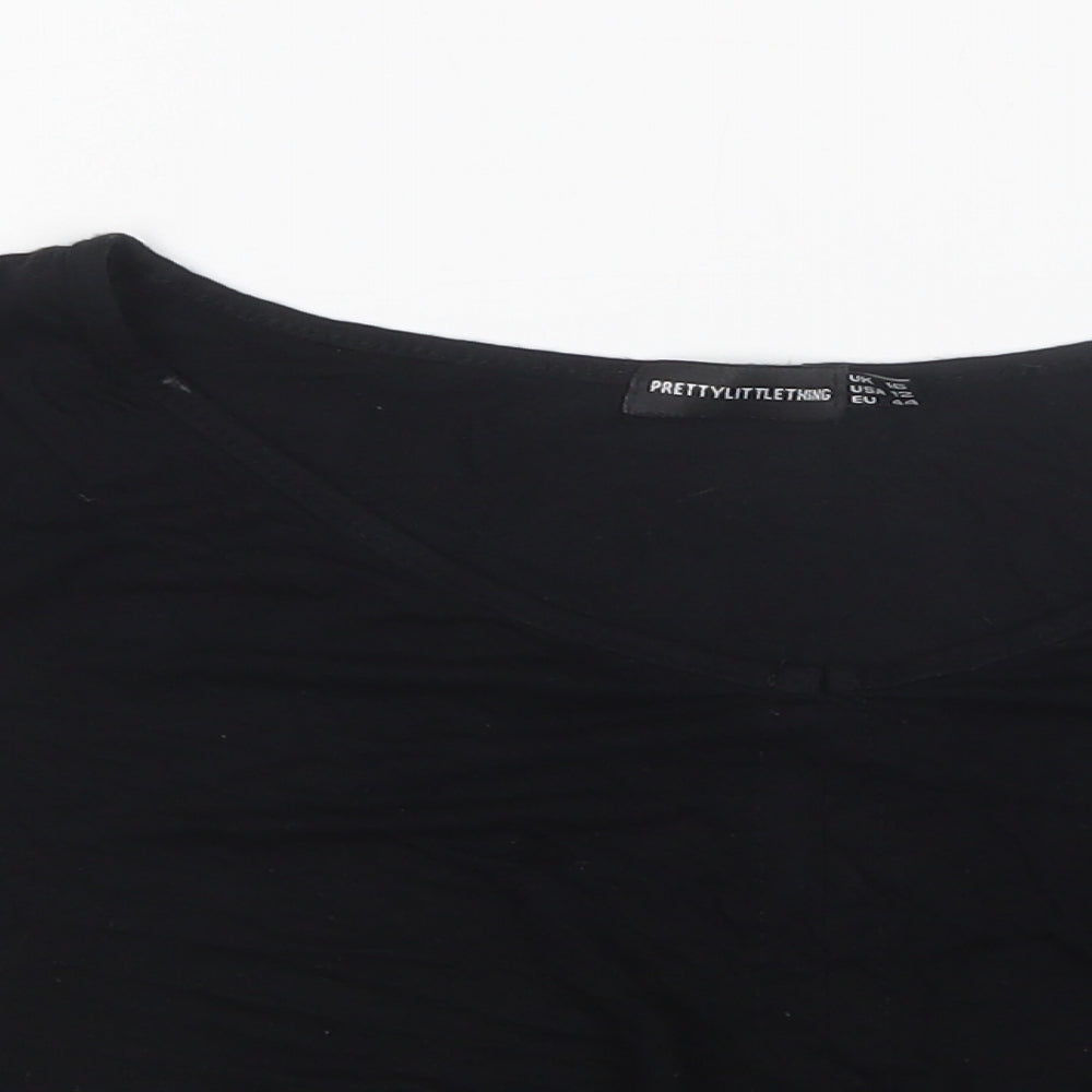 PRETTYLITTLETHING Womens Black  Viscose Cropped T-Shirt Size 16 Round Neck