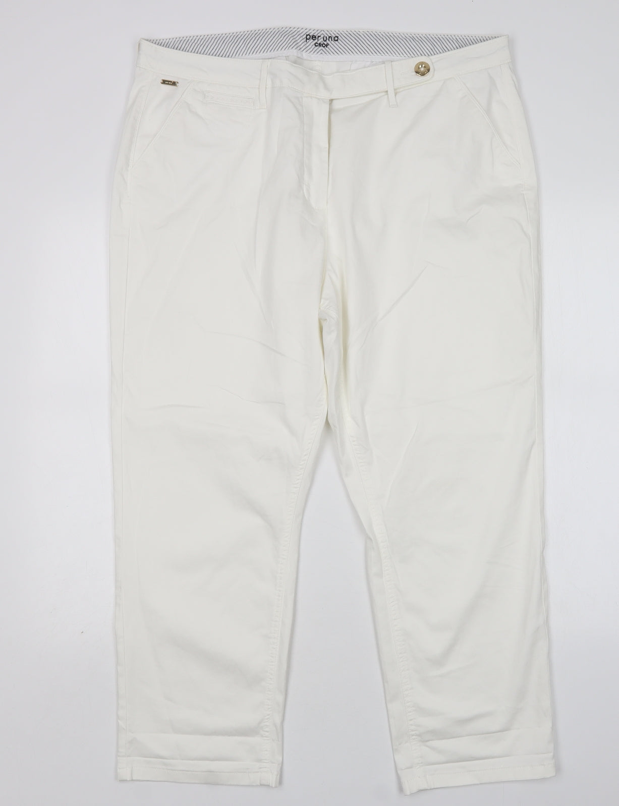 M&S Womens White  Cotton Cropped Trousers Size 20 L27 in Regular