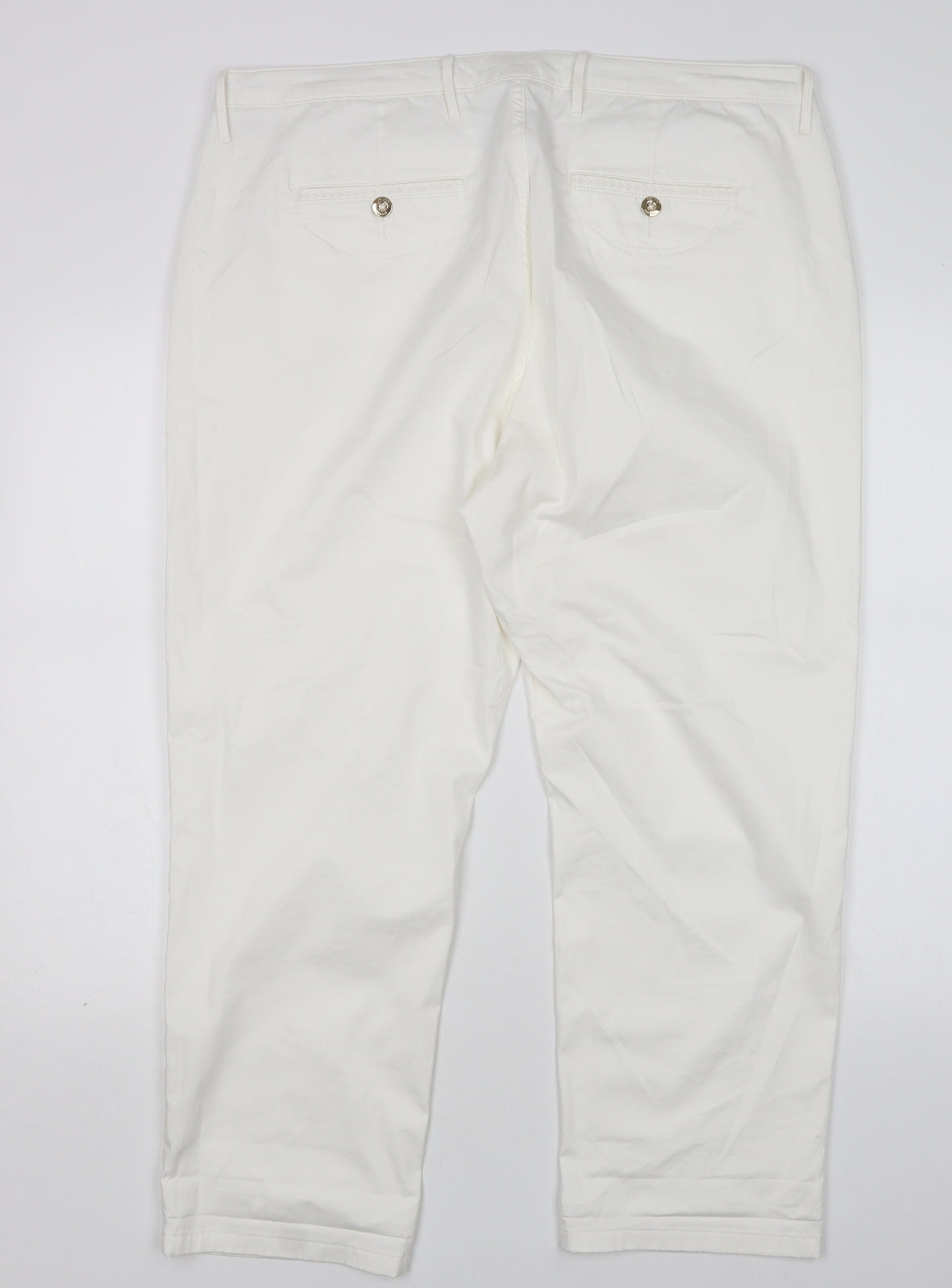 M&S Womens White  Cotton Cropped Trousers Size 20 L27 in Regular