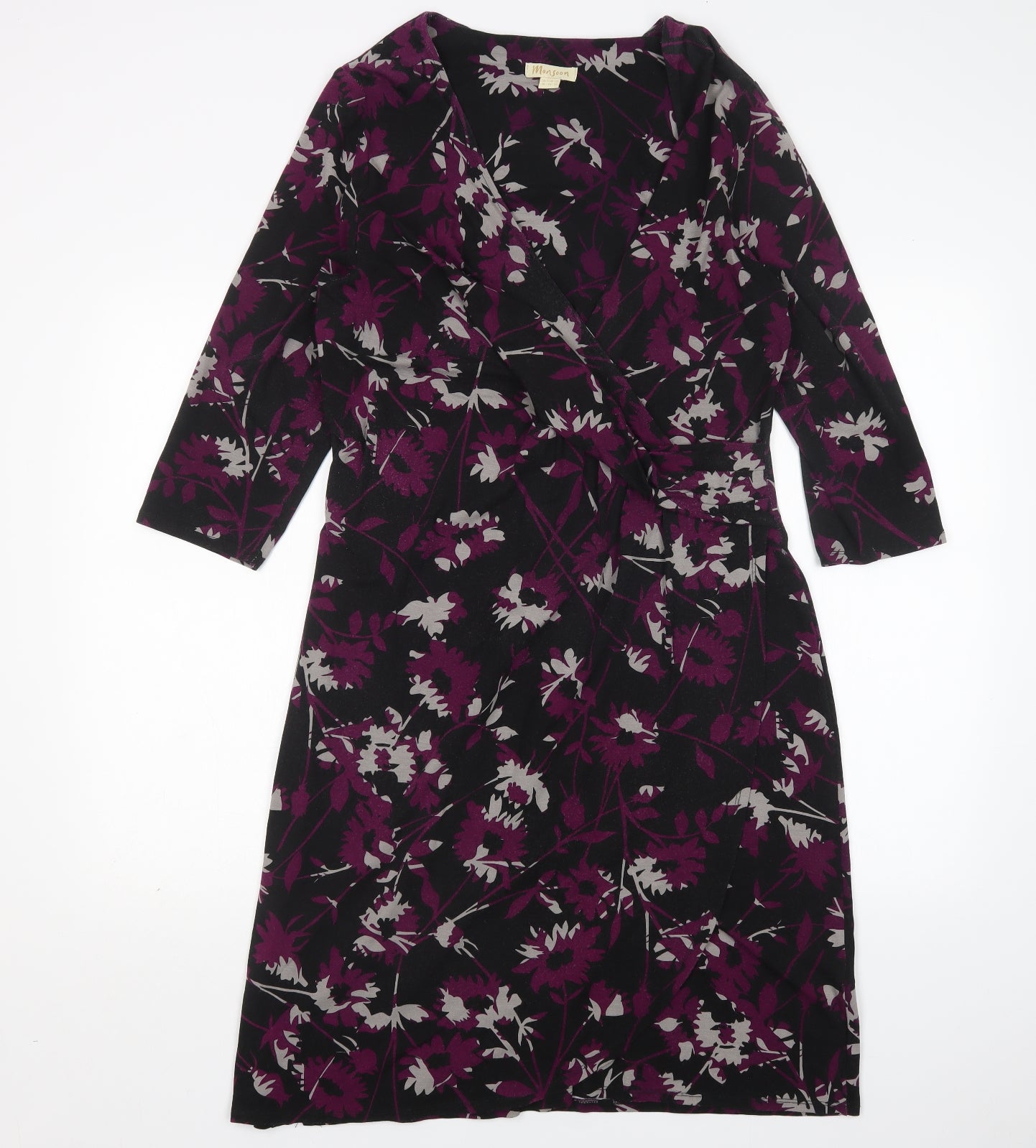 Monsoon Womens Multicoloured Floral Viscose A-Line  Size 18  V-Neck