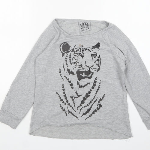 Young Dimension Girls Grey Round Neck Animal Print Cotton Pullover Jumper Size 12-13 Years