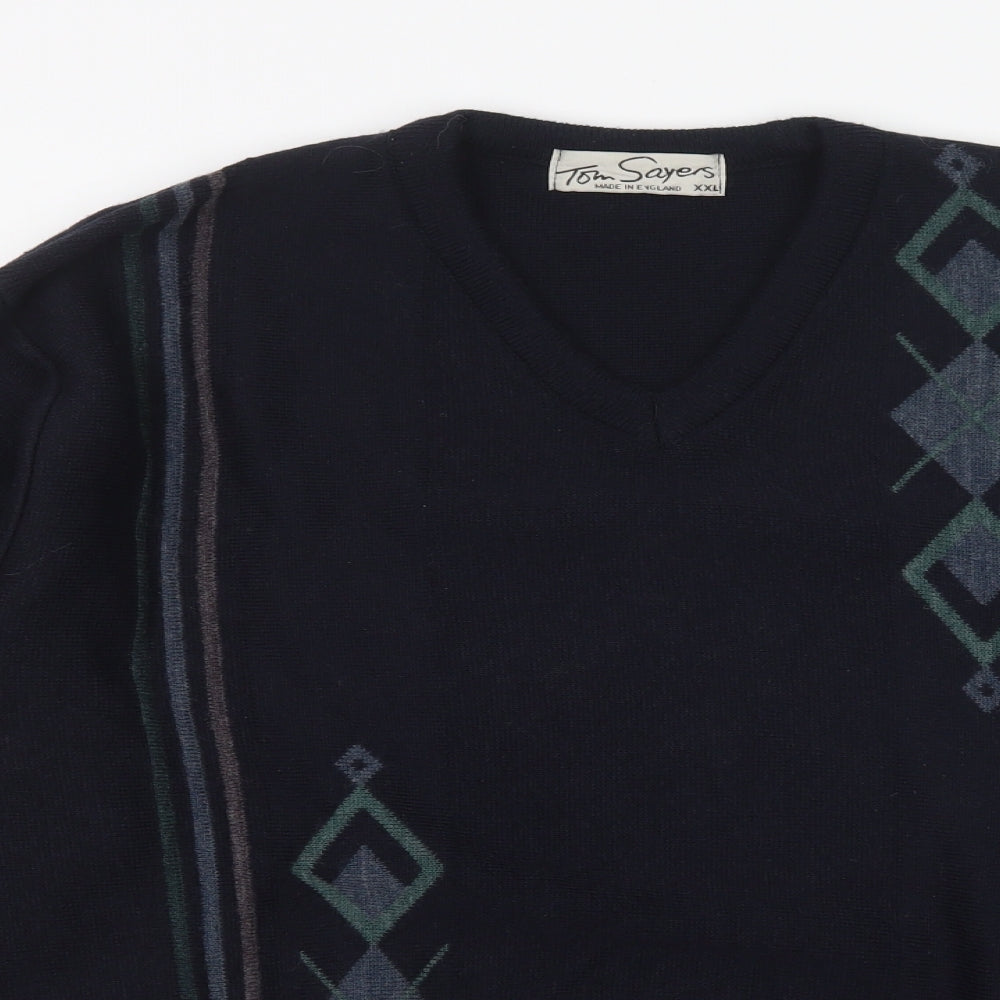 Tom Sayers  Mens Multicoloured V-Neck Argyle/Diamond Acrylic Pullover Jumper Size 2XL