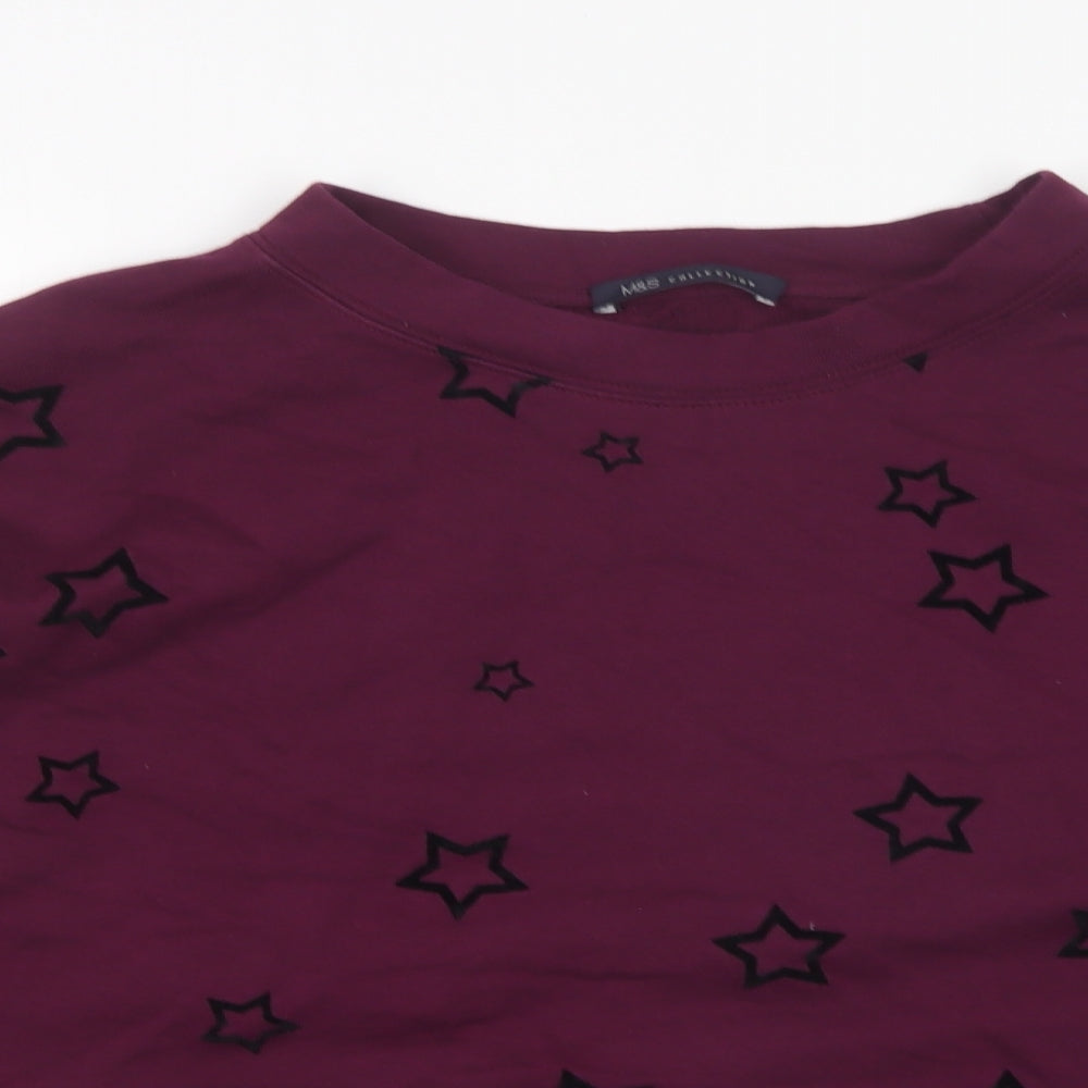 M&S Womens Purple Polka Dot Cotton Pullover Sweatshirt Size 16