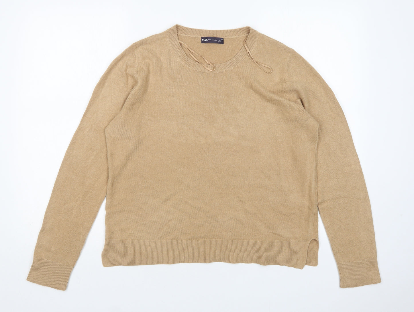 M&S Womens Beige Round Neck  Acrylic Pullover Jumper Size 16