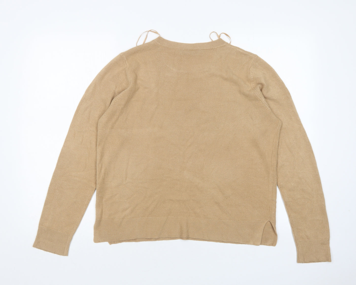 M&S Womens Beige Round Neck  Acrylic Pullover Jumper Size 16
