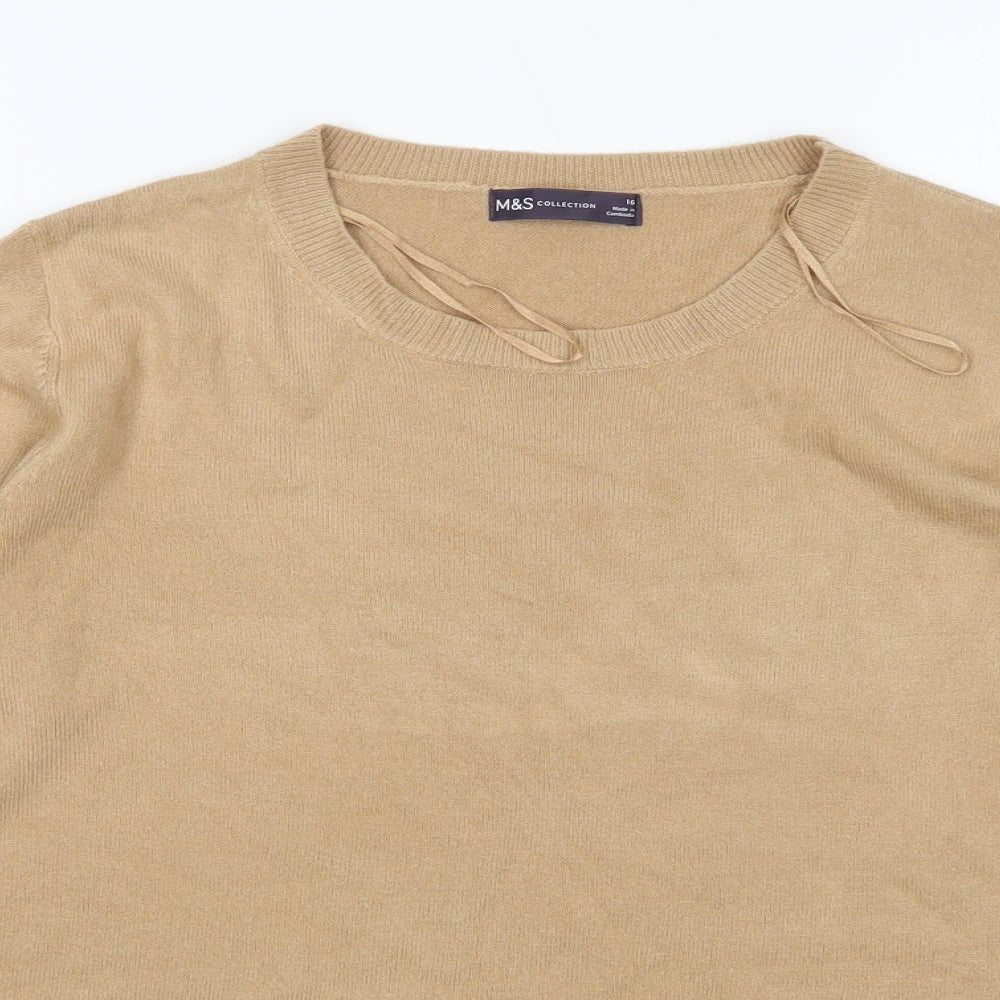 M&S Womens Beige Round Neck  Acrylic Pullover Jumper Size 16