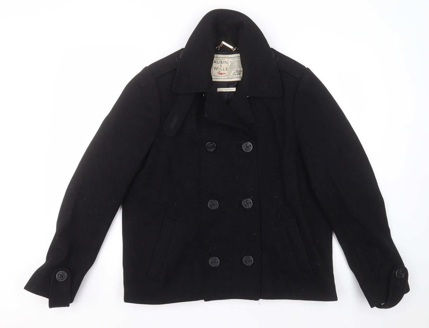 AUBIN & WILLS Womens Black   Overcoat Jacket Size 14