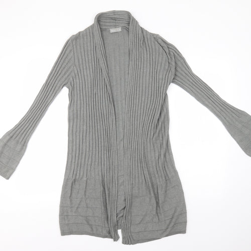 Per Una Womens Grey Round Neck Striped Viscose Cardigan Jumper Size 10