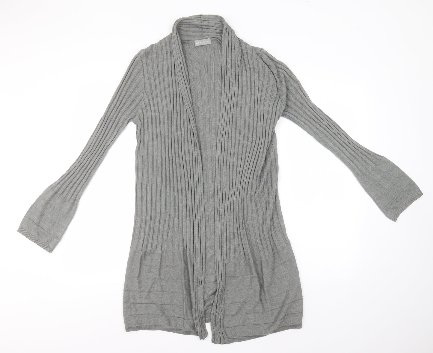 Per Una Womens Grey Round Neck Striped Viscose Cardigan Jumper Size 10
