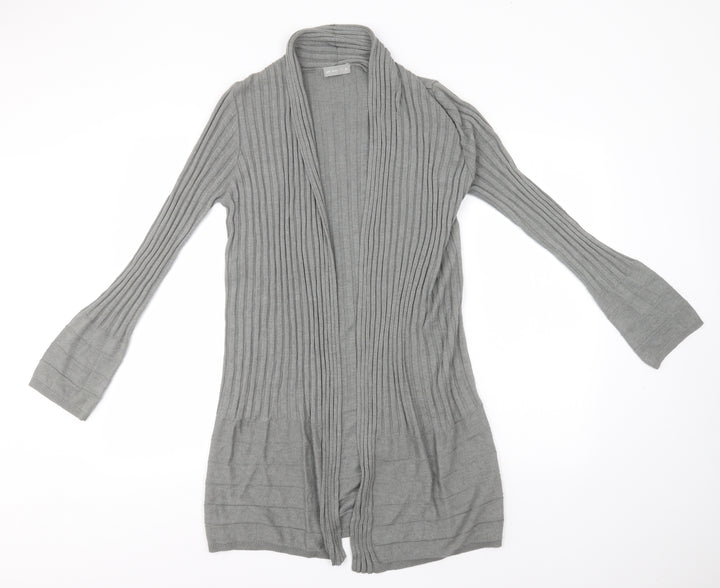 Per Una Womens Grey Round Neck Striped Viscose Cardigan Jumper Size 10