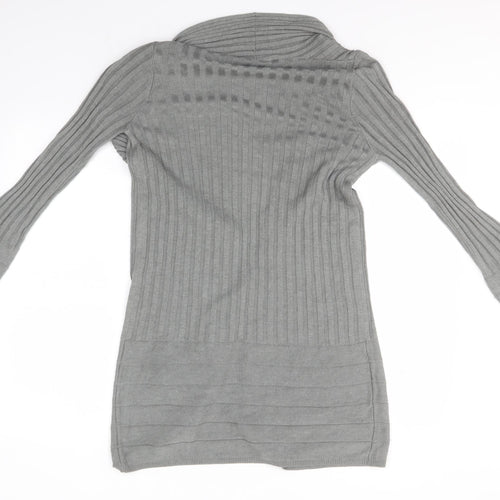 Per Una Womens Grey Round Neck Striped Viscose Cardigan Jumper Size 10