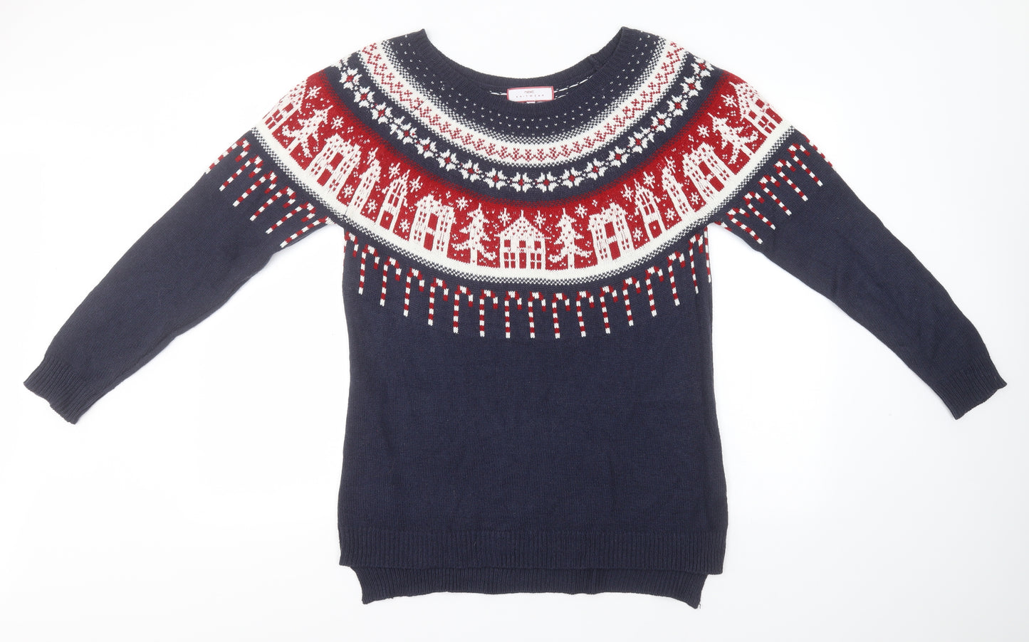 NEXT Womens Blue Round Neck Fair Isle Acrylic Pullover Jumper Size 14   - Christmas