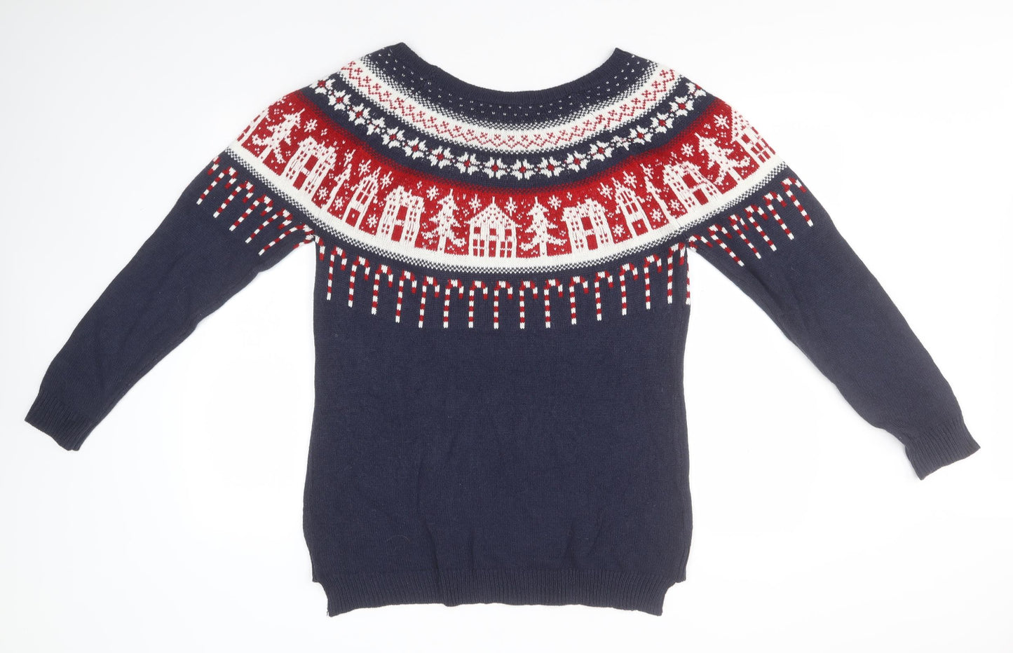 NEXT Womens Blue Round Neck Fair Isle Acrylic Pullover Jumper Size 14   - Christmas