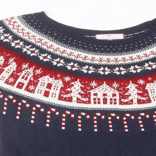NEXT Womens Blue Round Neck Fair Isle Acrylic Pullover Jumper Size 14   - Christmas