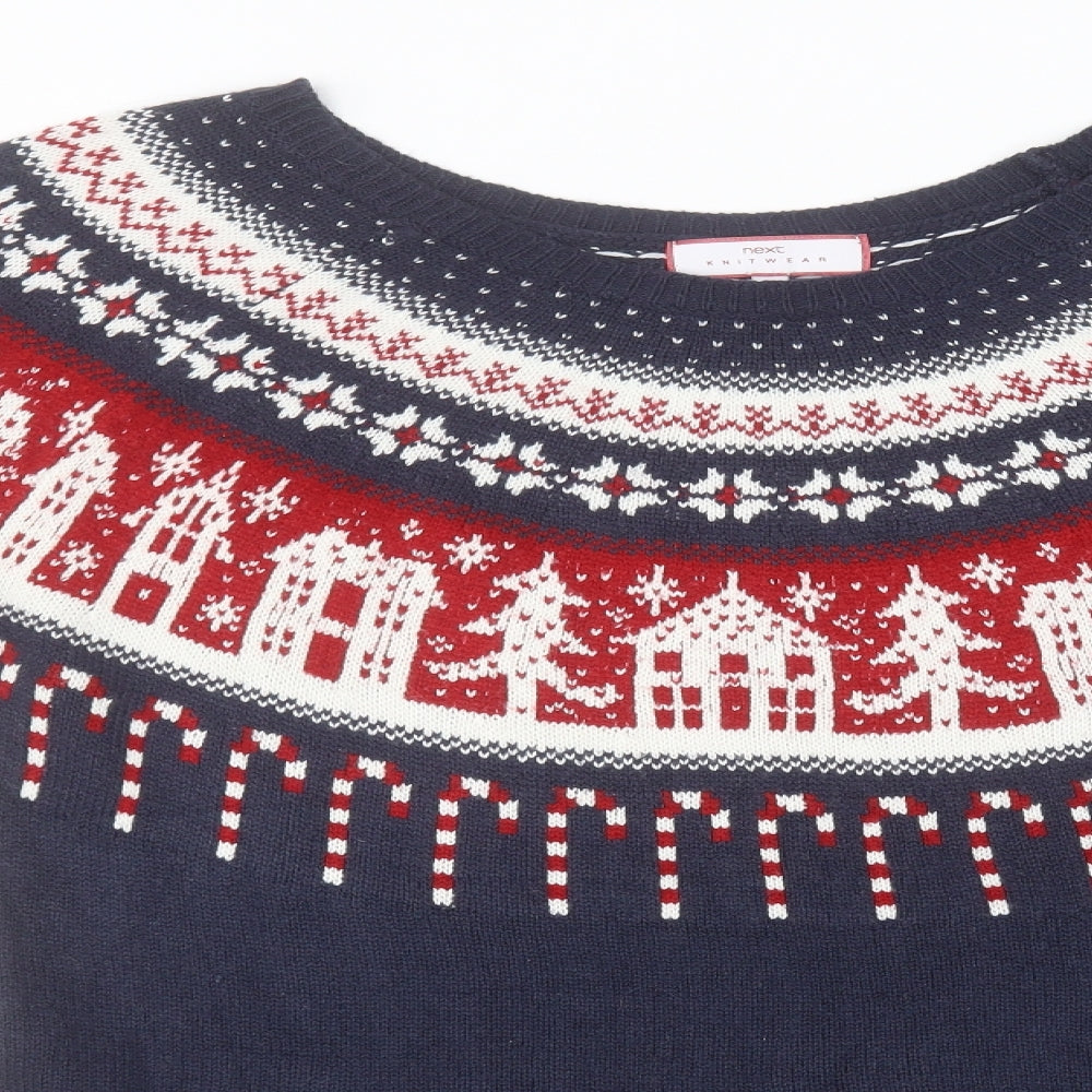NEXT Womens Blue Round Neck Fair Isle Acrylic Pullover Jumper Size 14   - Christmas