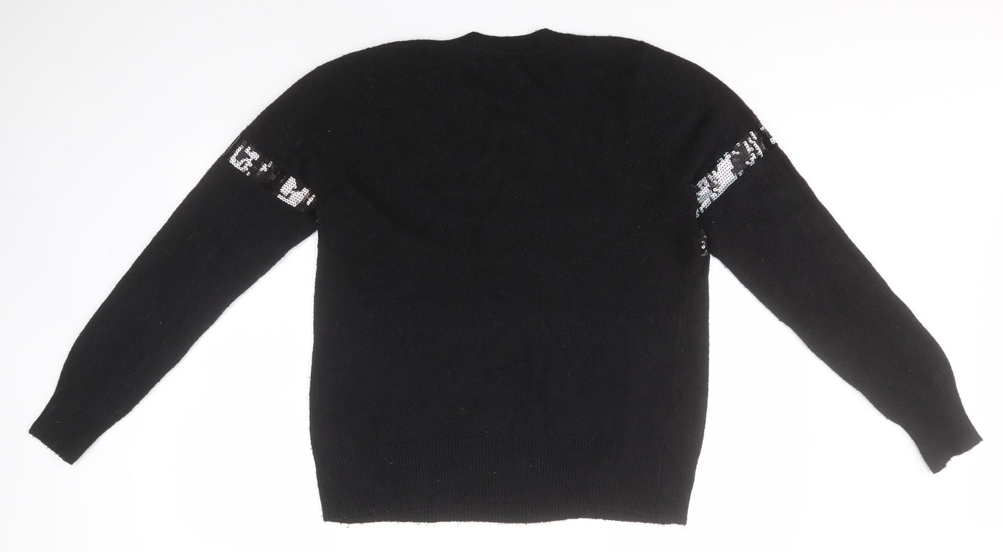 Oasis Womens Black Round Neck  Polyester Pullover Jumper Size L