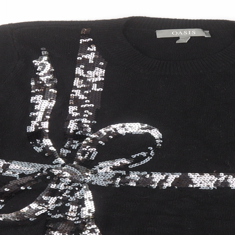 Oasis Womens Black Round Neck  Polyester Pullover Jumper Size L
